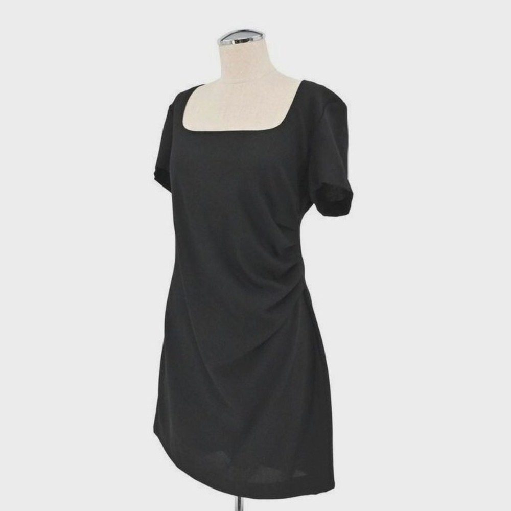 Escada Dustia Sheath Dress Womens Size‎ 42 Black Virgin Wool Ruched Square Neck